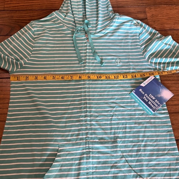 Coolibar Sun Protective Aqua Striped Hooded Zip Up Cover Up Size XS New With Tag - Picture 6 of 13